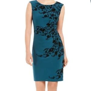 Jessica Howard Teal Velvet Floral Burnout Dress Women’s Size 10